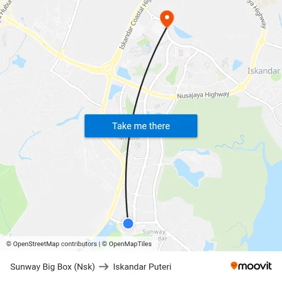 Sunway Big Box (Nsk) to Iskandar Puteri map