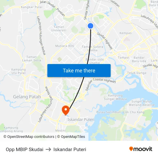 Opp MBIP Skudai to Iskandar Puteri map