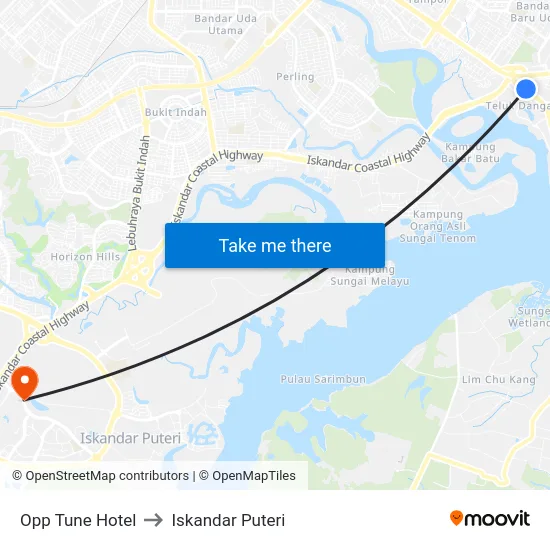 Opp Tune Hotel to Iskandar Puteri map