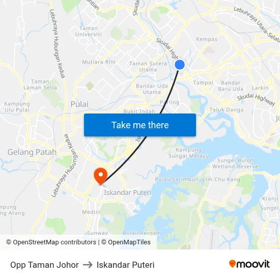 Opp Taman Johor to Iskandar Puteri map