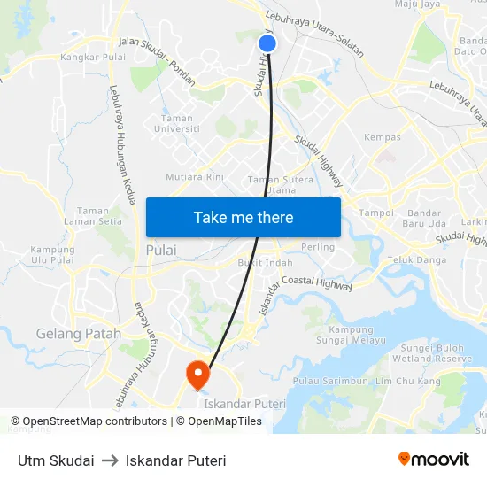 Utm Skudai to Iskandar Puteri map