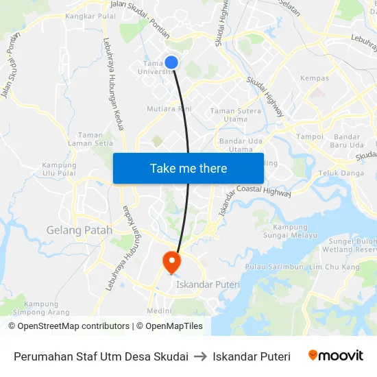 Perumahan Staf Utm Desa Skudai to Iskandar Puteri map