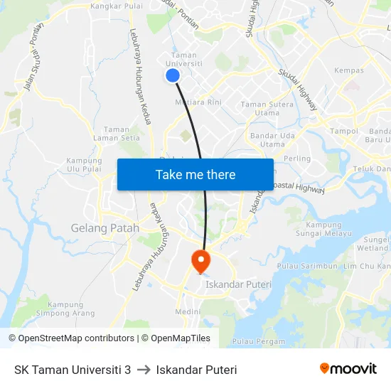 SK Taman Universiti 3 to Iskandar Puteri map