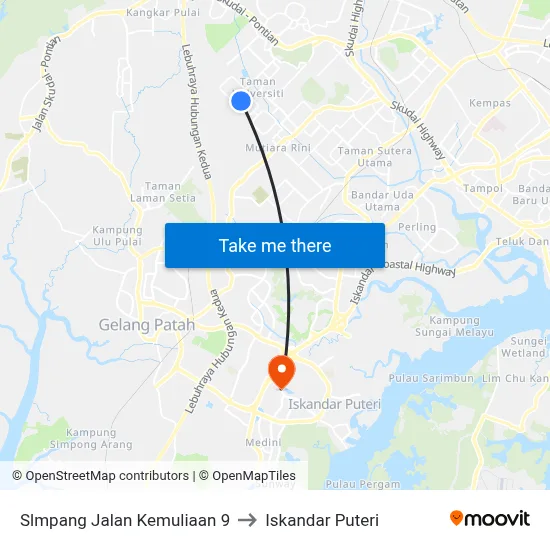 Slmpang Jalan Kemuliaan 9 to Iskandar Puteri map