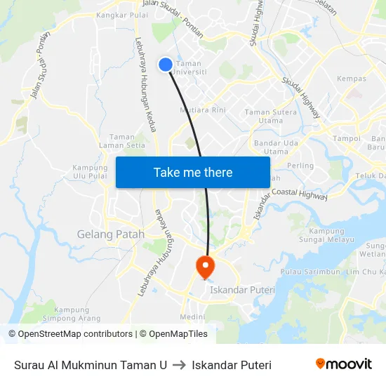 Surau Al Mukminun Taman U to Iskandar Puteri map