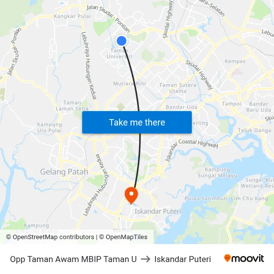 Opp Taman Awam MBIP Taman U to Iskandar Puteri map