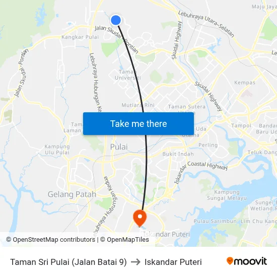 Taman Sri Pulai (Jalan Batai 9) to Iskandar Puteri map