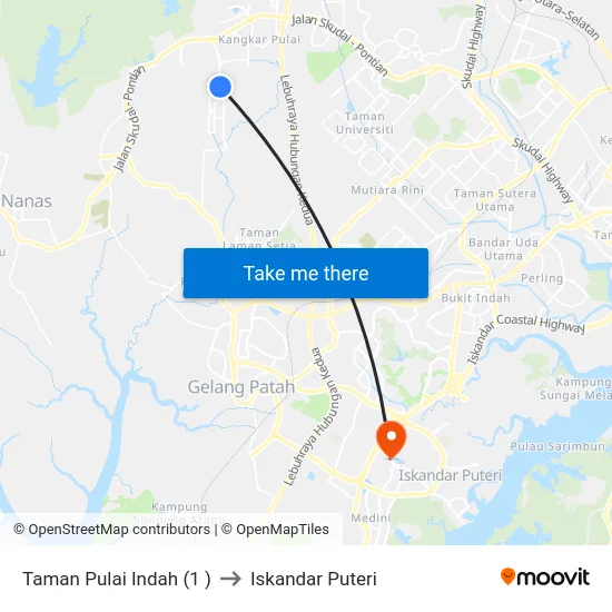 Taman Pulai Indah (1 ) to Iskandar Puteri map