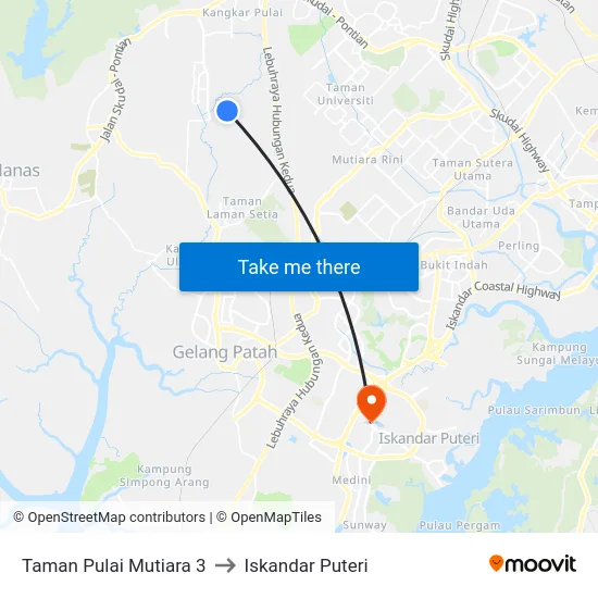 Taman Pulai Mutiara 3 to Iskandar Puteri map