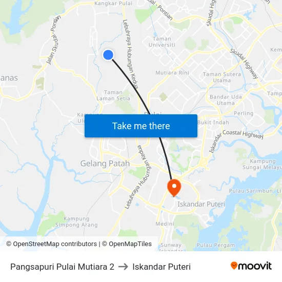 Pangsapuri Pulai Mutiara 2 to Iskandar Puteri map