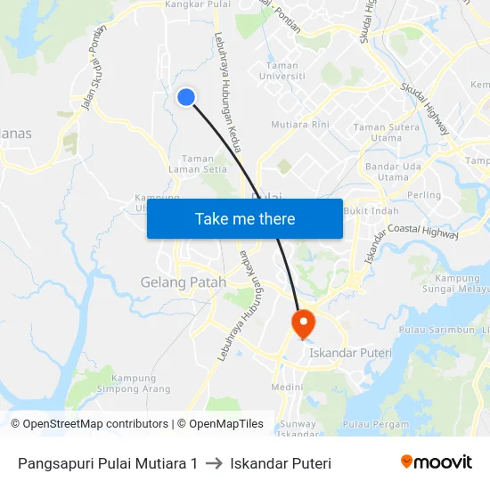 Pangsapuri Pulai Mutiara 1 to Iskandar Puteri map