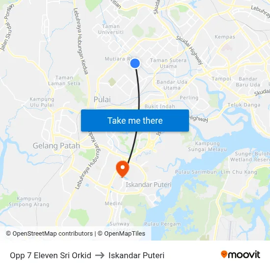 Opp 7 Eleven Sri Orkid to Iskandar Puteri map