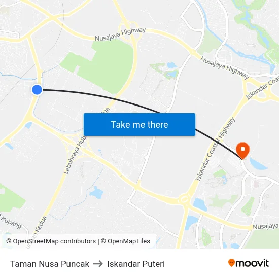 Taman Nusa Puncak to Iskandar Puteri map