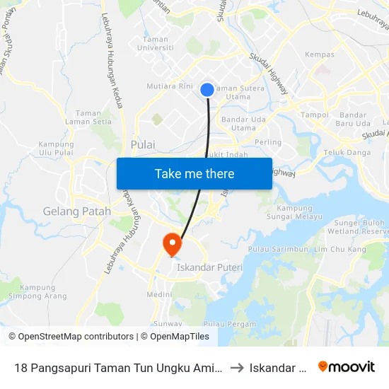 18 Pangsapuri Taman Tun Ungku Aminah Block 34 to Iskandar Puteri map