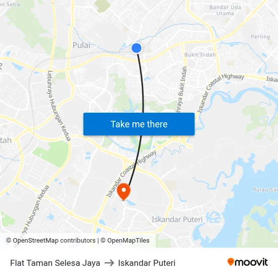 Flat Taman Selesa Jaya to Iskandar Puteri map