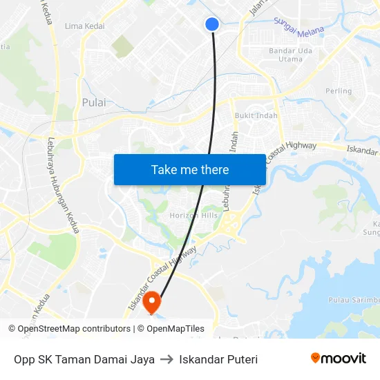 Opp SK Taman Damai Jaya to Iskandar Puteri map