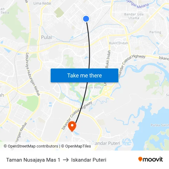 Taman Nusajaya Mas 1 to Iskandar Puteri map