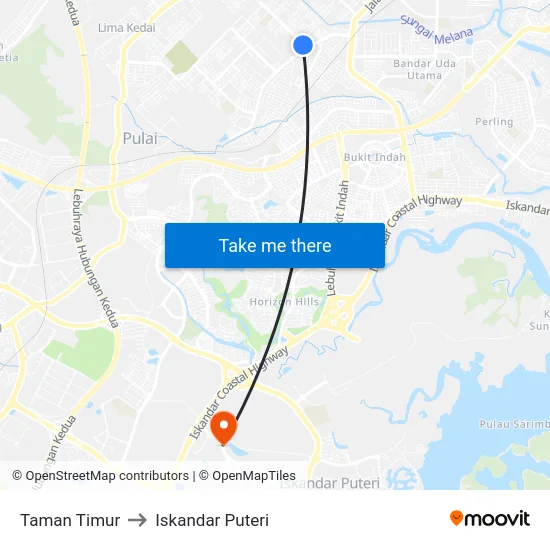 Taman Timur to Iskandar Puteri map