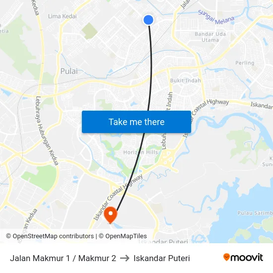 Jalan Makmur 1 / Makmur 2 to Iskandar Puteri map