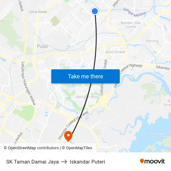 SK Taman Damai Jaya to Iskandar Puteri map