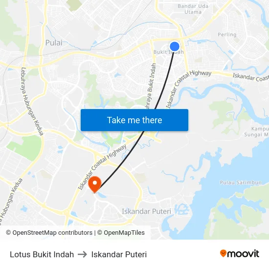 Lotus Bukit Indah to Iskandar Puteri map