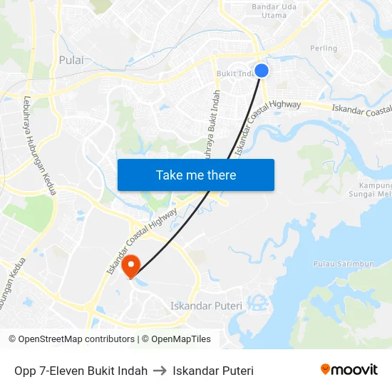 Opp 7-Eleven Bukit Indah to Iskandar Puteri map