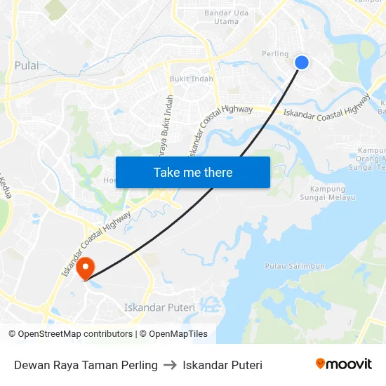 Dewan Raya Taman Perling to Iskandar Puteri map