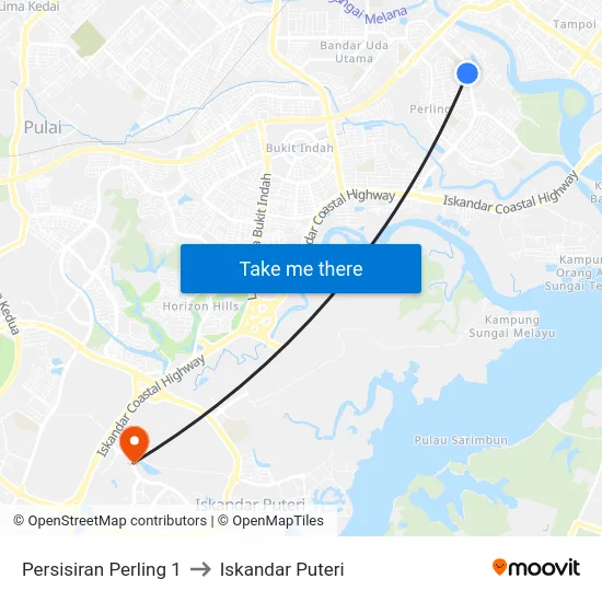 Persisiran Perling 1 to Iskandar Puteri map