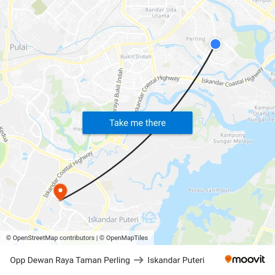 Opp Dewan Raya Taman Perling to Iskandar Puteri map