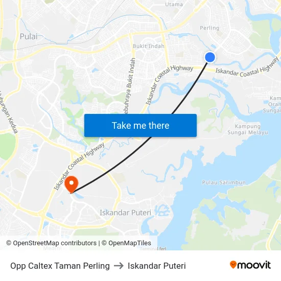 Opp Caltex Taman Perling to Iskandar Puteri map