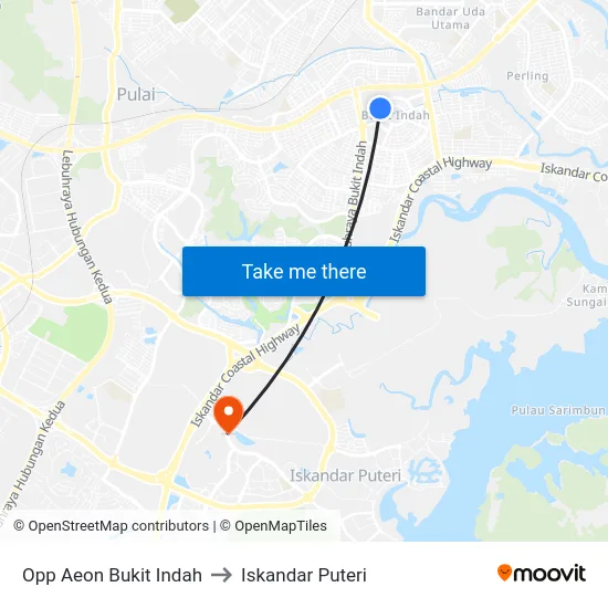 Opp Aeon Bukit Indah to Iskandar Puteri map