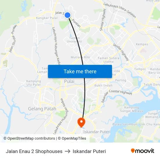 Jalan Enau 2 Shophouses to Iskandar Puteri map
