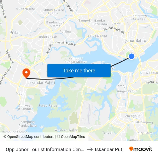 Opp Johor Tourist Information Center to Iskandar Puteri map