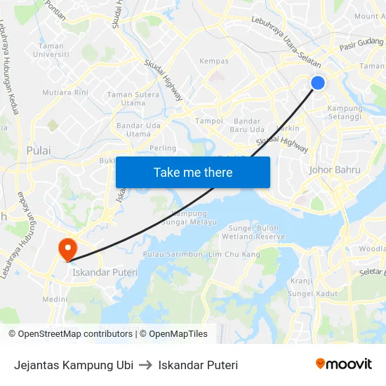 Jejantas Kampung Ubi to Iskandar Puteri map