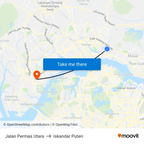Jalan Permas Utara to Iskandar Puteri map