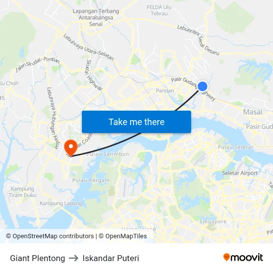 Giant Plentong to Iskandar Puteri map