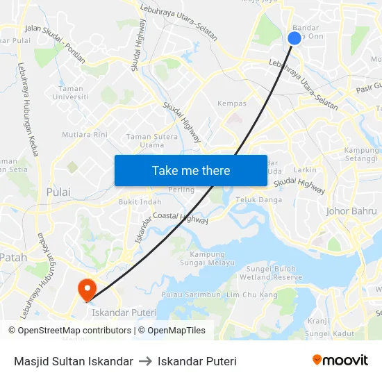 Masjid Sultan Iskandar to Iskandar Puteri map