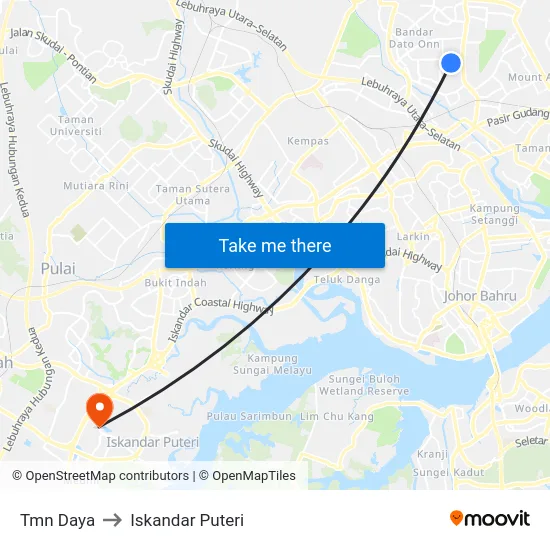 Tmn Daya to Iskandar Puteri map