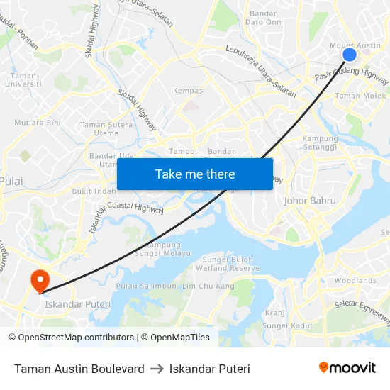 Taman Austin Boulevard to Iskandar Puteri map