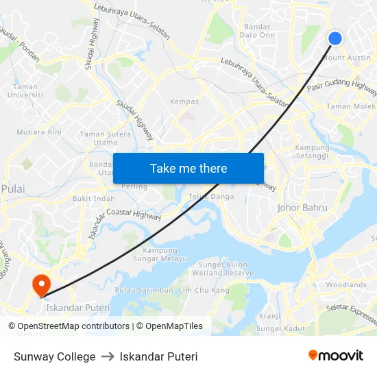 Sunway College to Iskandar Puteri map