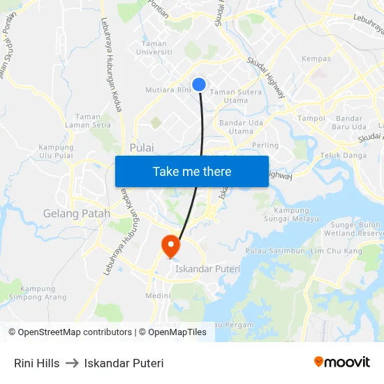 Rini Hills to Iskandar Puteri map