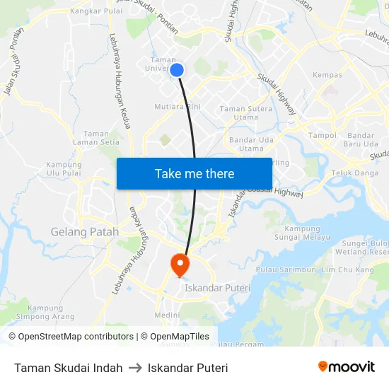 Taman Skudai Indah to Iskandar Puteri map
