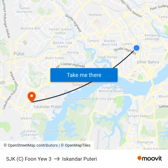 SJK (C) Foon Yew 3 to Iskandar Puteri map