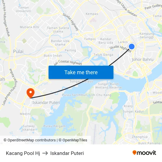 Kacang Pool Hj to Iskandar Puteri map