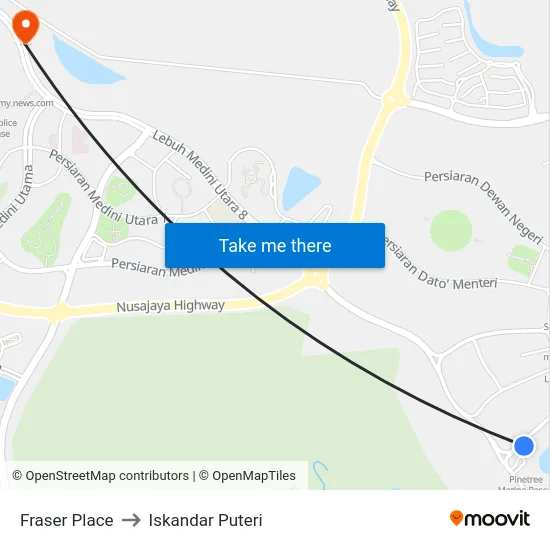 Fraser Place to Iskandar Puteri map