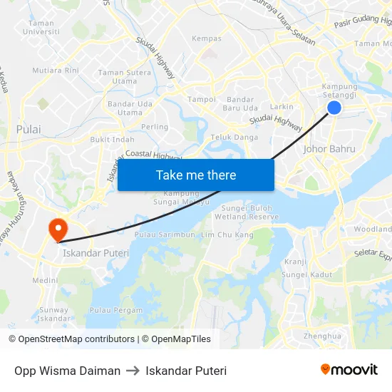 Opp Wisma Daiman to Iskandar Puteri map
