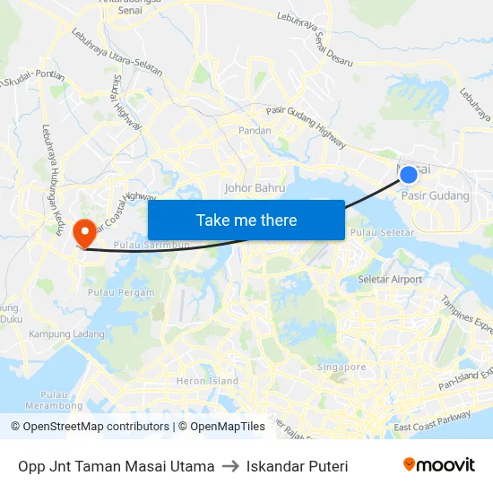 Opp Jnt Taman Masai Utama to Iskandar Puteri map