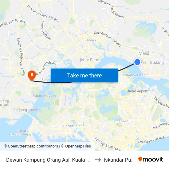Dewan Kampung Orang Asli Kuala Masai to Iskandar Puteri map