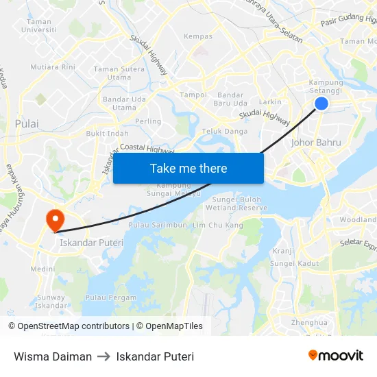 Wisma Daiman to Iskandar Puteri map