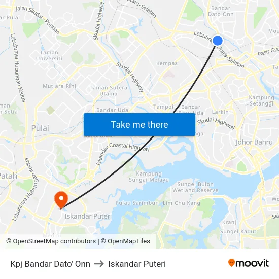 Kpj Bandar Dato' Onn to Iskandar Puteri map